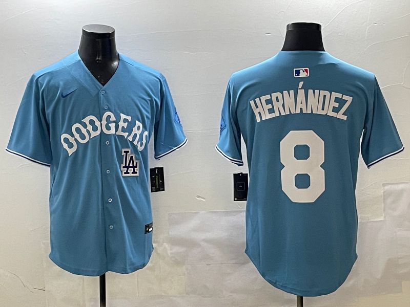 Men Los Angeles Dodgers #8 Hernandez Light Blue Throwback Game 2025 Nike MLB Jersey style 12->los angeles dodgers->MLB Jersey